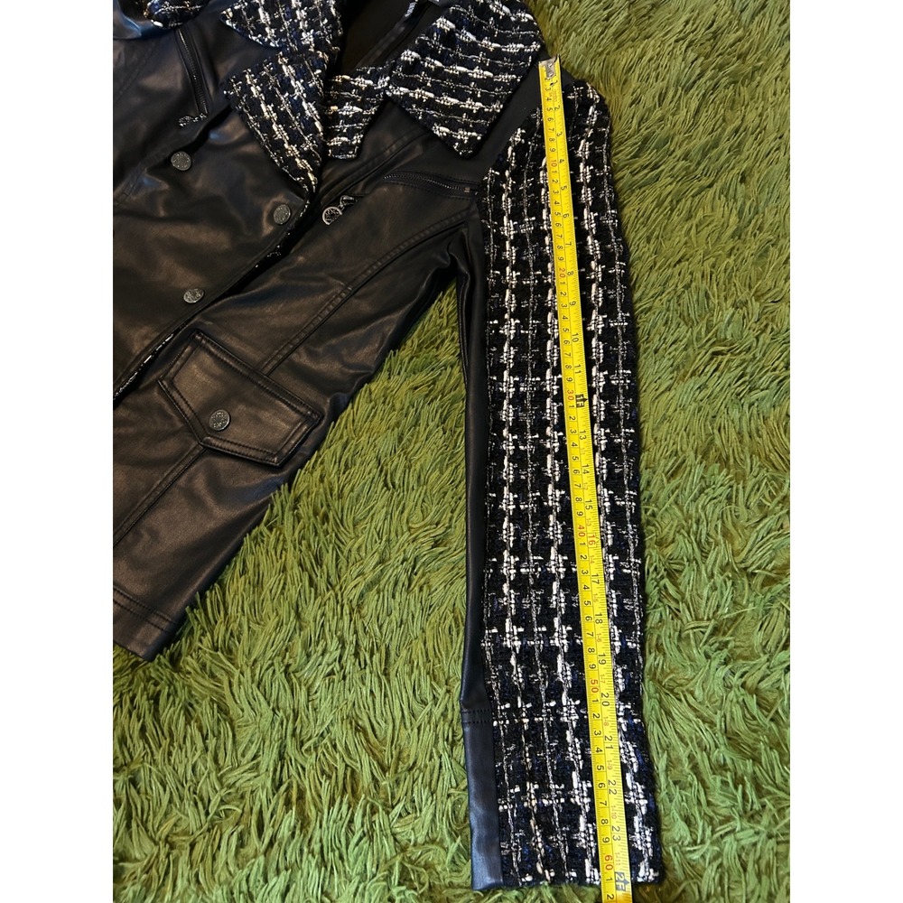 White House Black Market Jacket Women Size 6 Navy Mixed Tweed Moto Double Breast - Picture 7 of 12